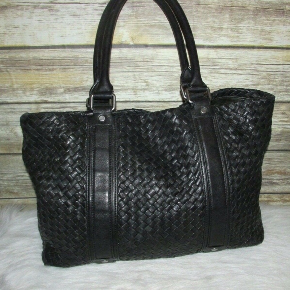 Sondra Roberts Black Woven Braided Leather Tote